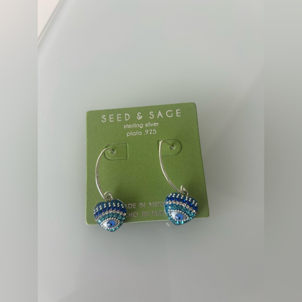 Evil Eye heart Sterling Silver dangle Earrings